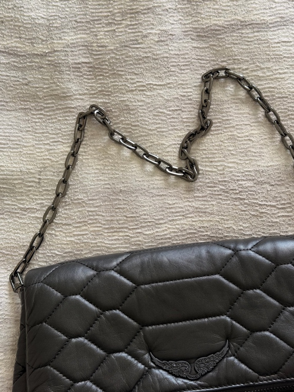NWOT Zadig & Voltaire Rocky XL Quilted Leather Clutch Chain-Shoulder Bag - Black - Picture 3 of 16